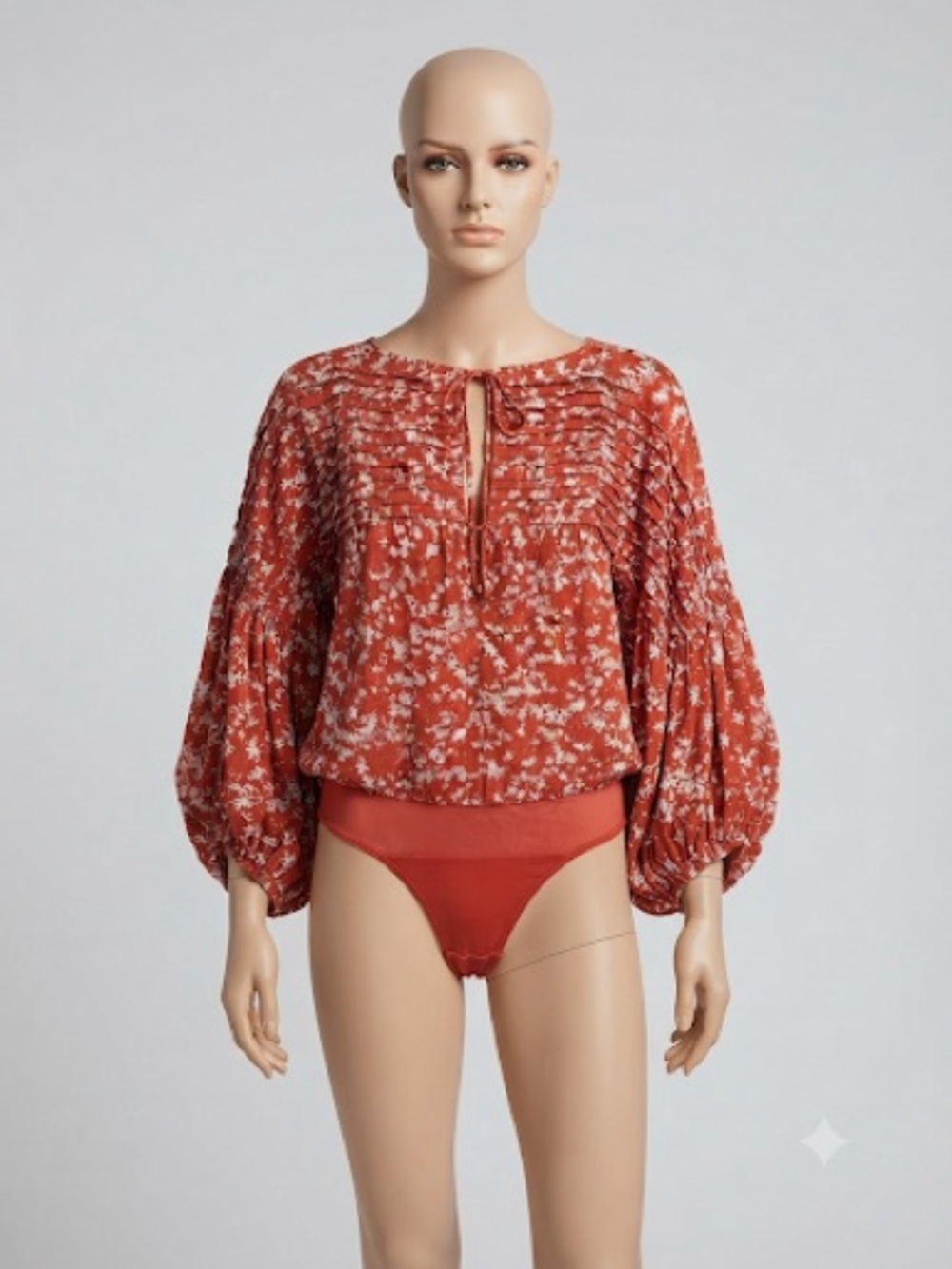 Free People Intimately Rust Floral Bodysuit Open Back XS Boho Dessa Pleated